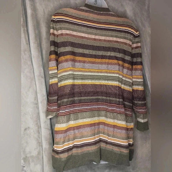 CHRISTOPHER & BANKS Brown Coatigan long sleeve multicolor sweater Dustercardigan - Picture 5 of 9